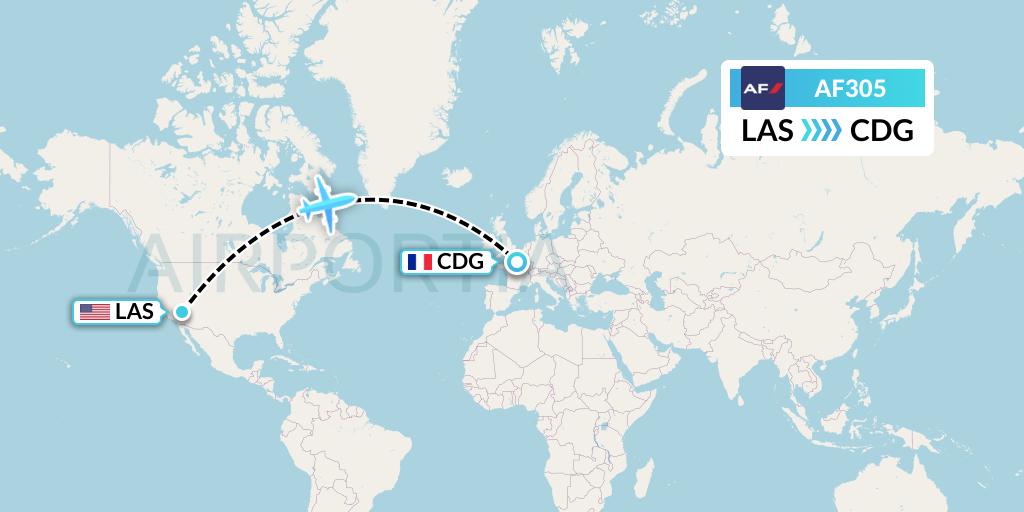 AF305 Air France Flight Map: Las Vegas to Paris