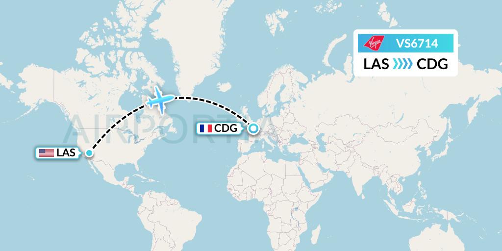 VS6714 Virgin Atlantic Airways Flight Map: Las Vegas to Paris