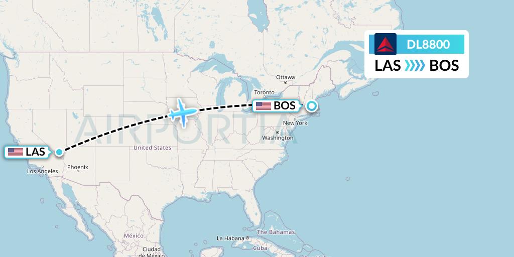 DL8800 Delta Air Lines Flight Map: Las Vegas to Boston
