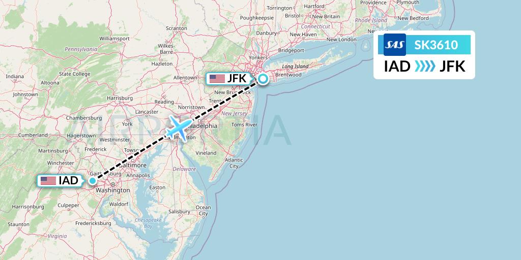 SK3610 SAS Flight Map: Washington to New York