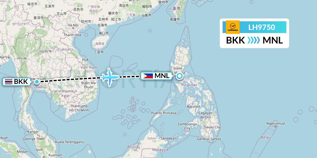 LH9750 Lufthansa Flight Map: Bangkok to Manila