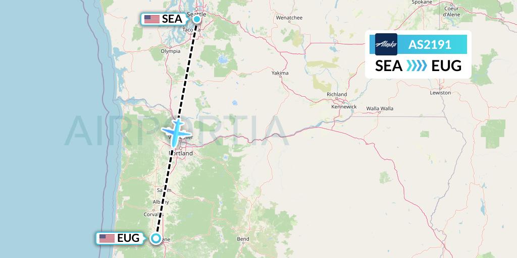 AS2191 Alaska Airlines Flight Map: Seattle to Eugene