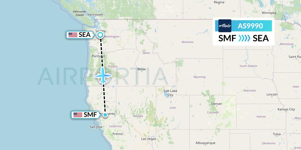 AS9990 Alaska Airlines Flight Map: Sacramento to Seattle