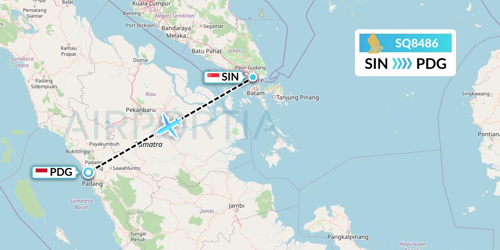 SQ8486 Singapore Airlines Flight Map: Singapore to Padang