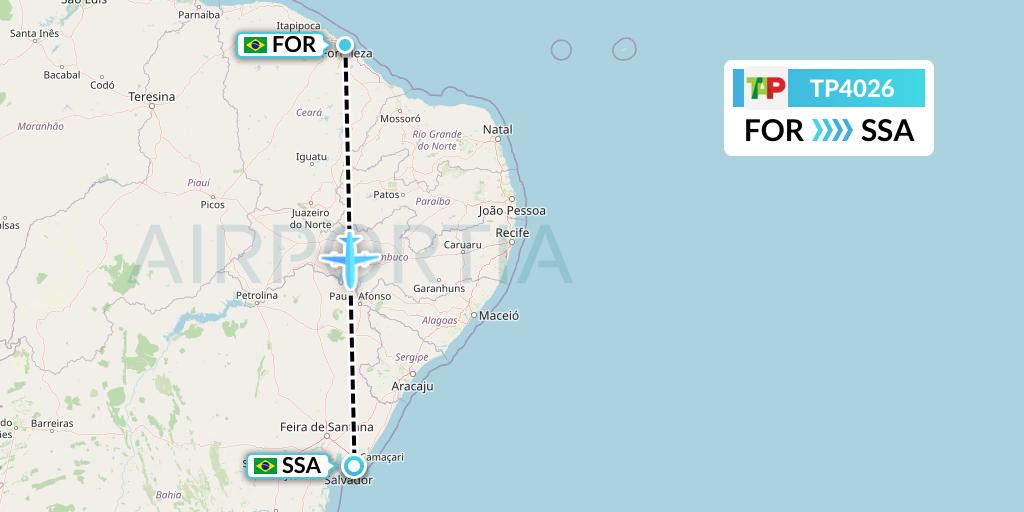 TP4026 TAP Portugal Flight Map: Fortaleza to Salvador