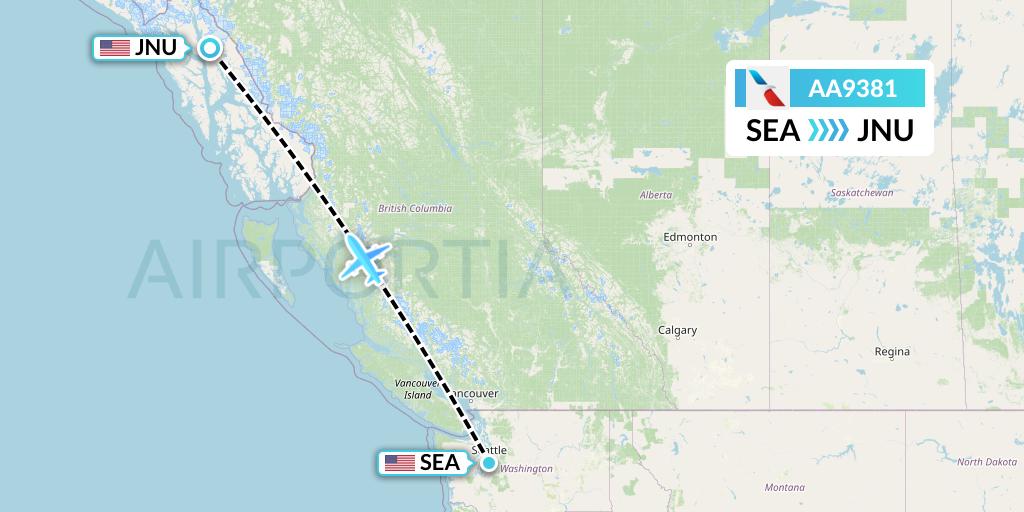 AA9381 American Airlines Flight Map: Seattle to Juneau