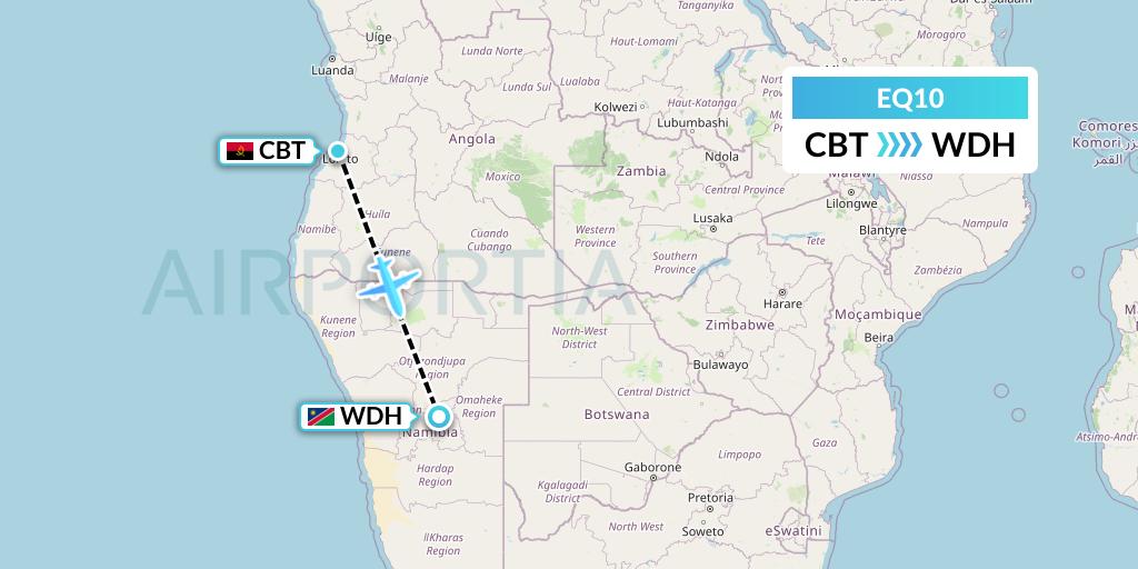 EQ10 Fly Angola Flight Map: Catumbela to Windhoek