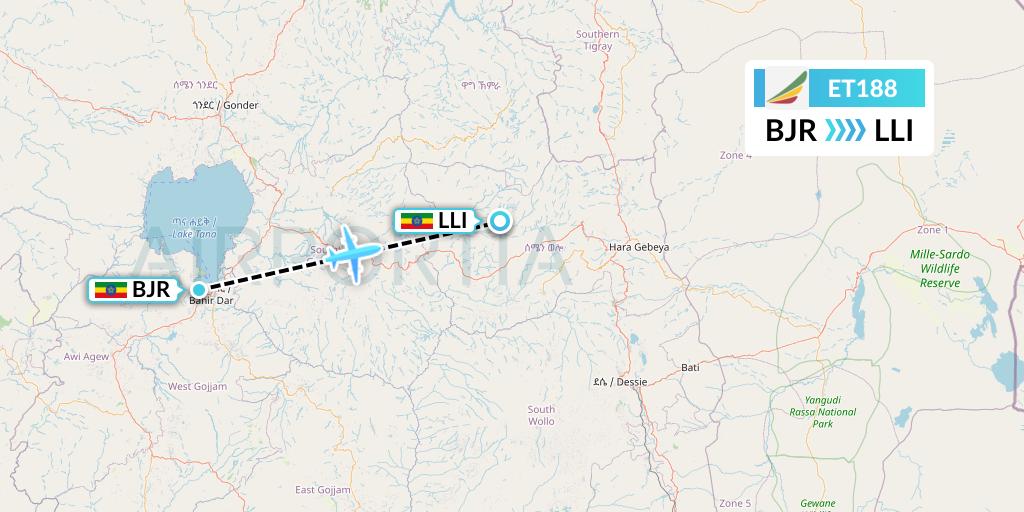ET188 Ethiopian Airlines Flight Map: Bahir Dar to Lalibela