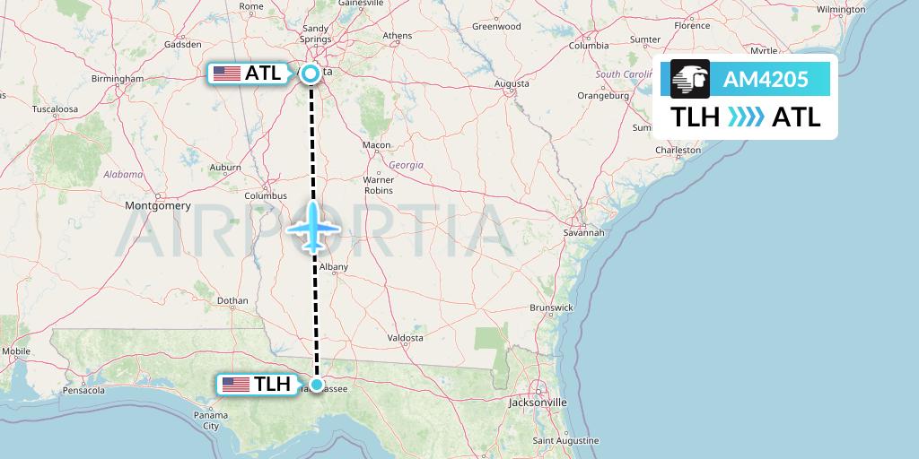 AM4205 Aeromexico Flight Map: Tallahassee to Atlanta