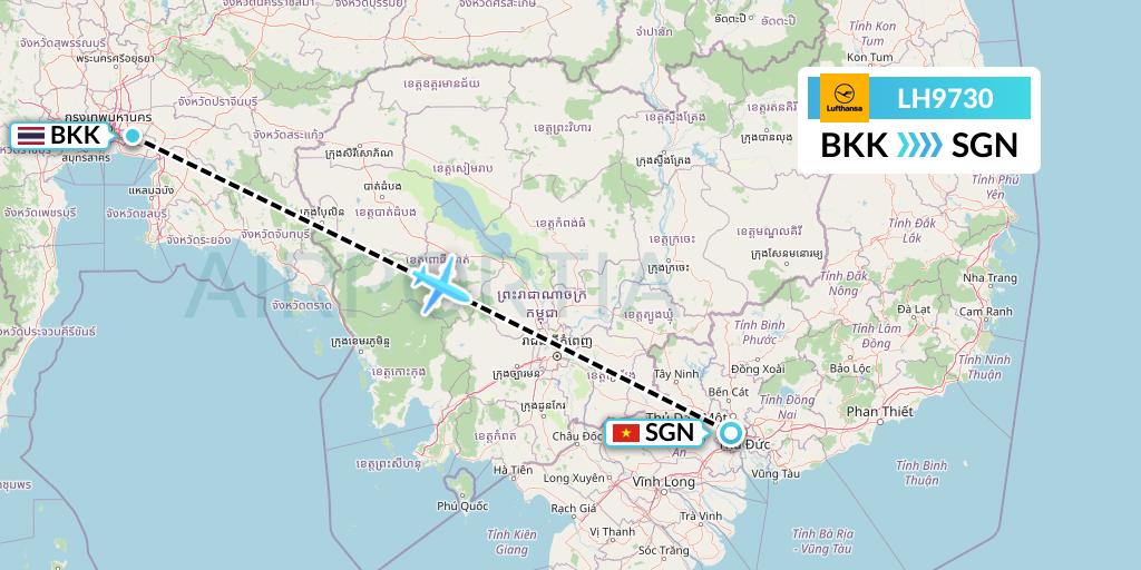 LH9730 Lufthansa Flight Map: Bangkok to Ho Chi Minh City