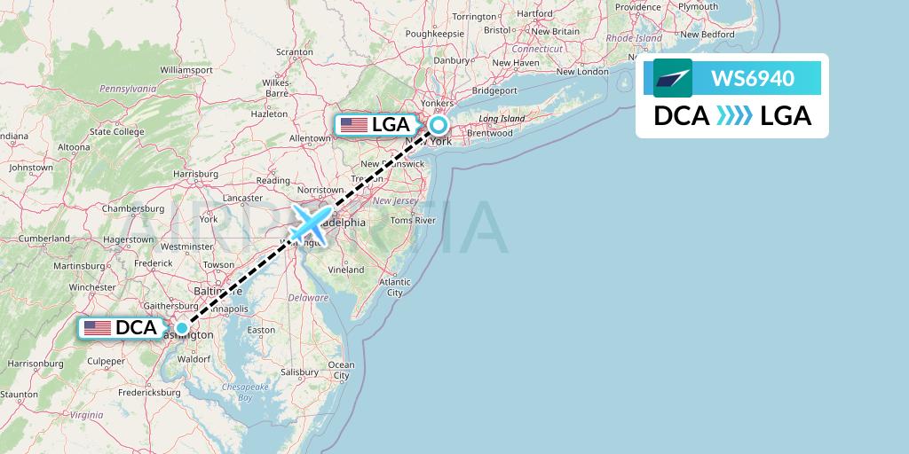 WS6940 WestJet Flight Map: Washington to New York