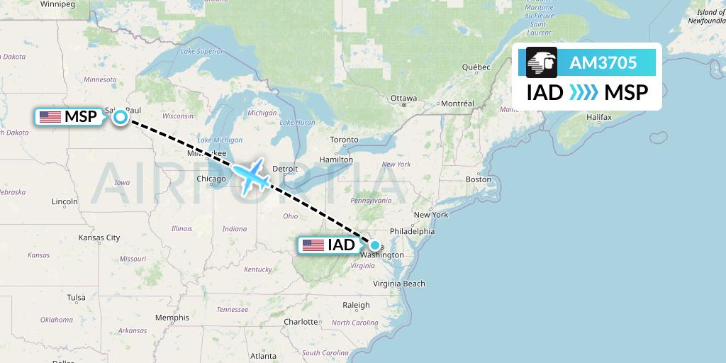 AM3705 Aeromexico Flight Map: Washington to Minneapolis