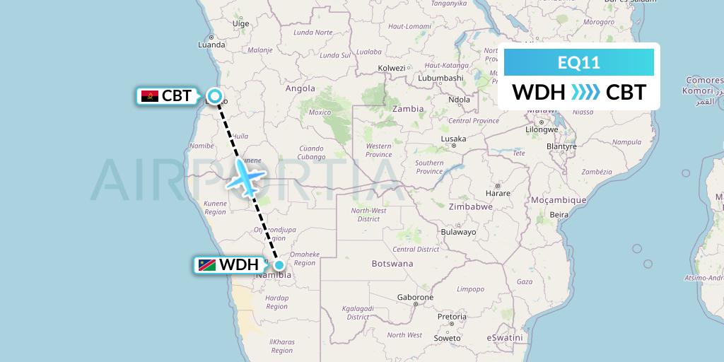 EQ11 Fly Angola Flight Map: Windhoek to Catumbela
