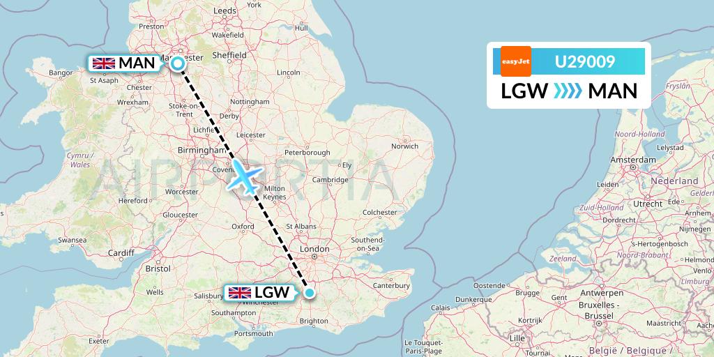 U29009 EasyJet Flight Map: London to Manchester