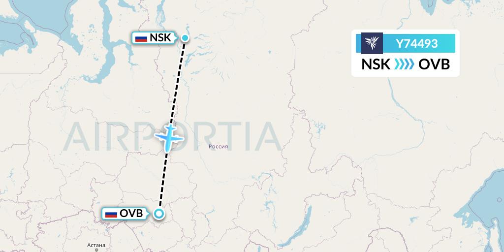 Y74493 NordStar Flight Map: Norilsk to Novosibirsk