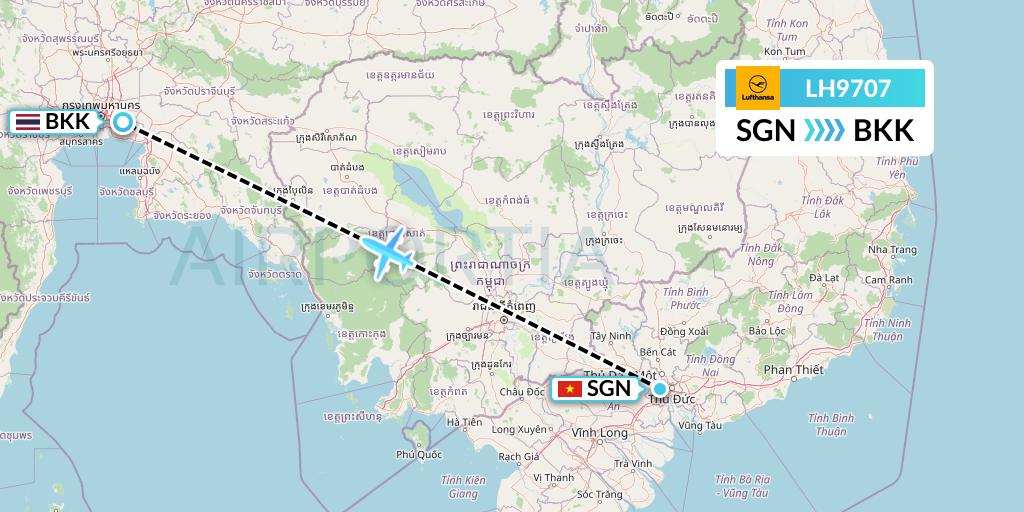 LH9707 Lufthansa Flight Map: Ho Chi Minh City to Bangkok