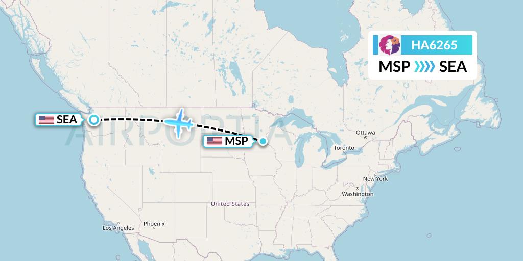 HA6265 Hawaiian Airlines Flight Map: Minneapolis to Seattle