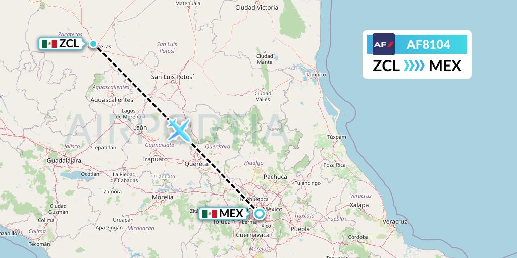 AF8104 Air France Flight Map: Zacatecas to Mexico City