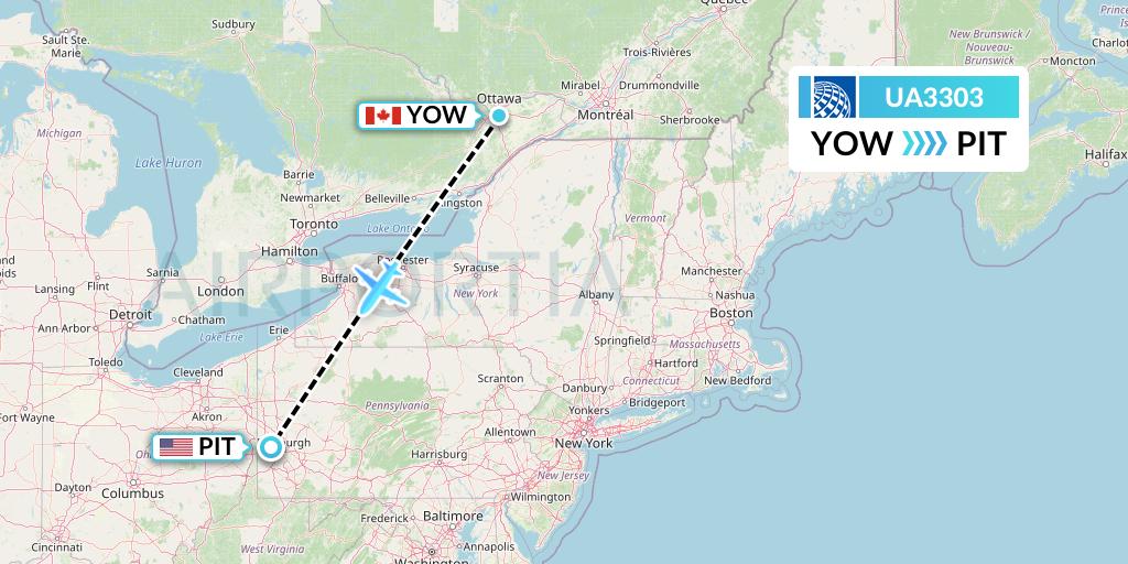 UA3303 United Airlines Flight Map: Ottawa to Pittsburgh