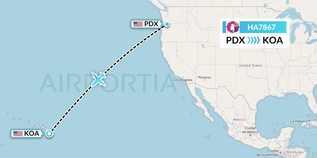 HA7867 Hawaiian Airlines Flight Map: Portland to Kailua-Kona