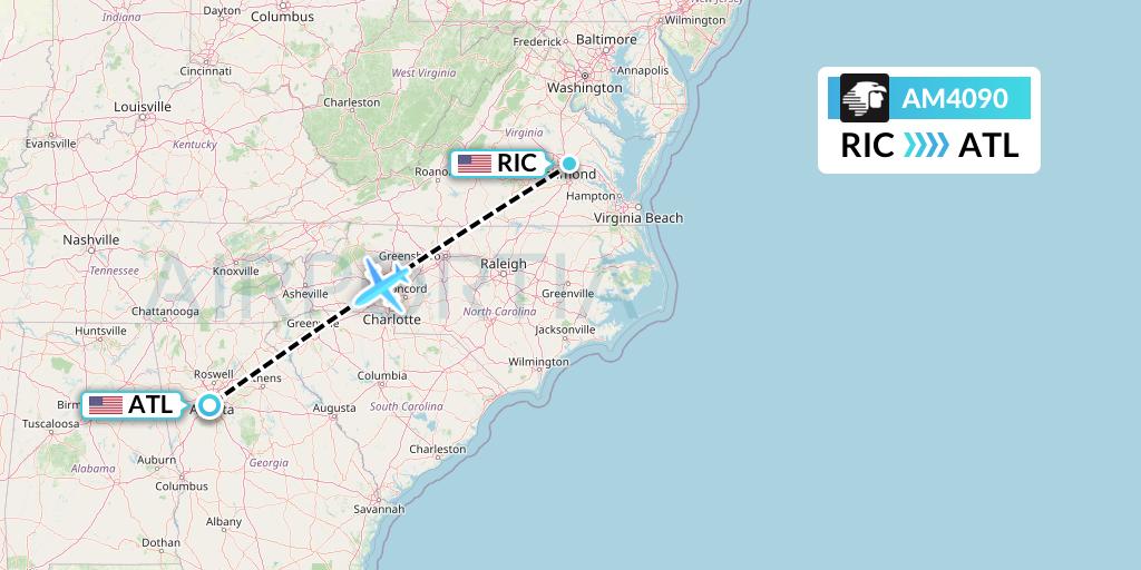 AM4090 Aeromexico Flight Map: Richmond to Atlanta