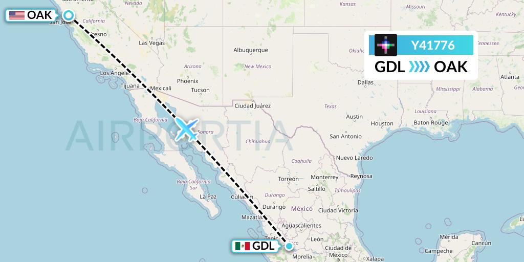Y41776 Volaris Flight Map: Guadalajara to Oakland