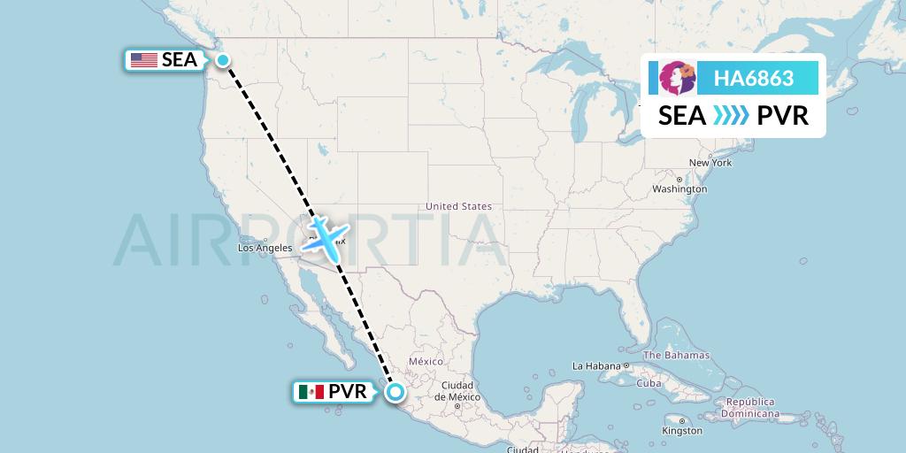 HA6863 Hawaiian Airlines Flight Map: Seattle to Puerto Vallarta
