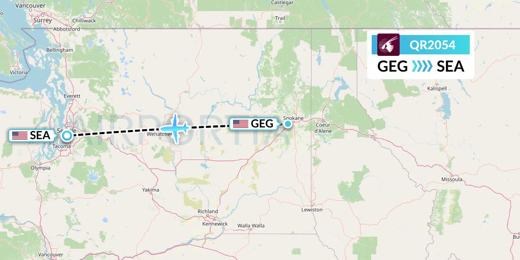 QR2054 Qatar Airways Flight Map: Spokane to Seattle