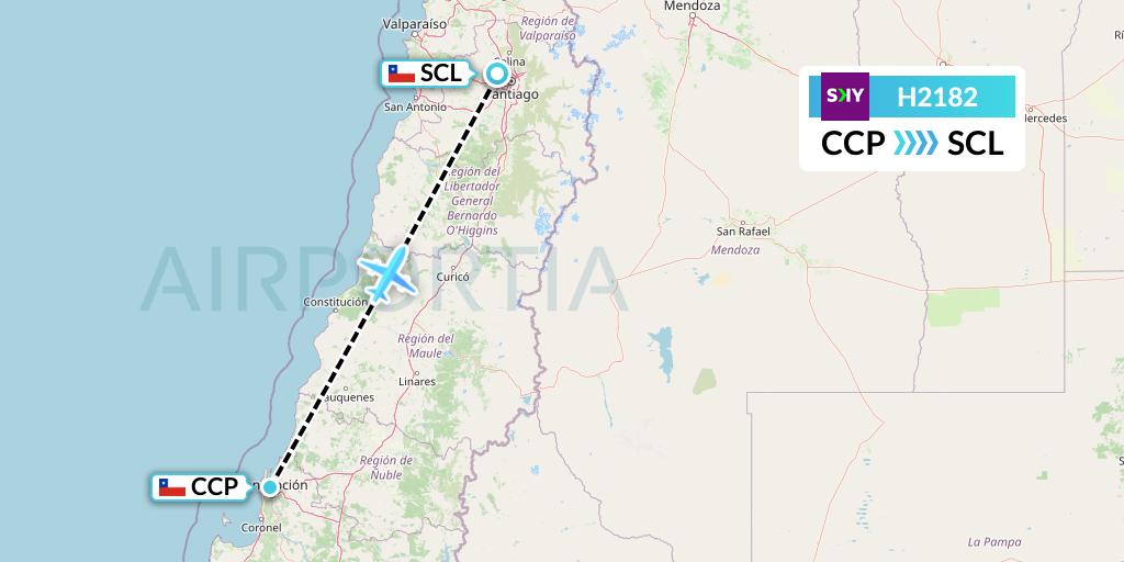 H2182 Sky Airline Flight Map: Concepcion to Santiago