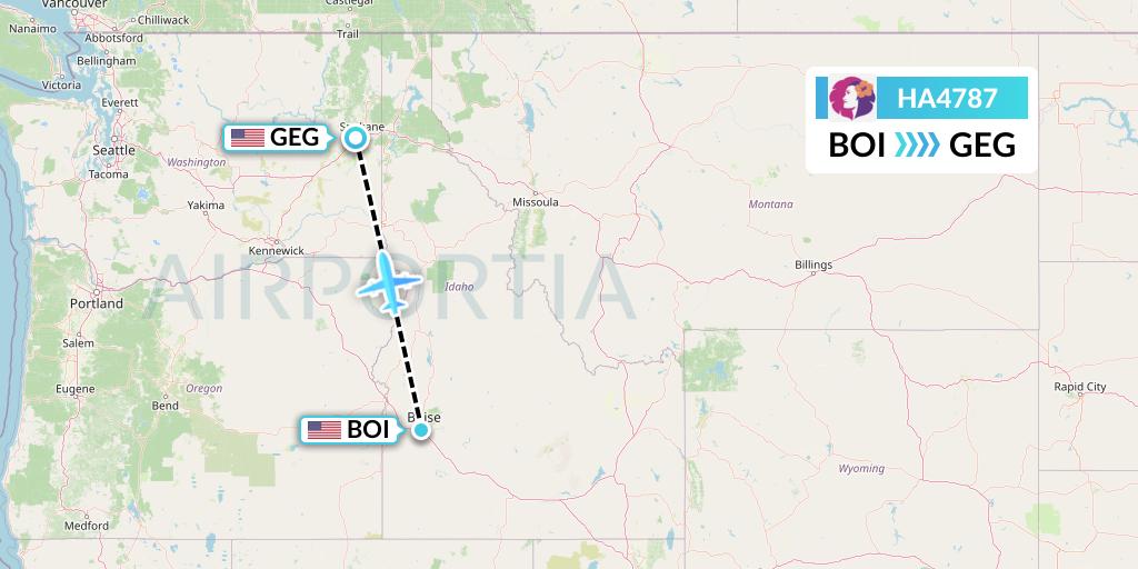 HA4787 Hawaiian Airlines Flight Map: Boise to Spokane
