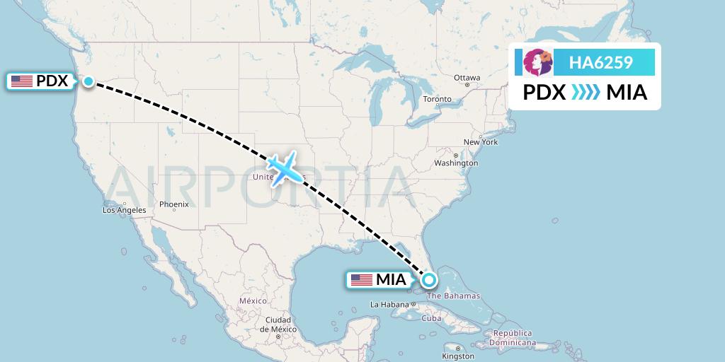 HA6259 Hawaiian Airlines Flight Map: Portland to Miami