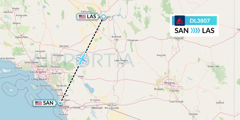 DL3807 Delta Air Lines Flight Map: San Diego to Las Vegas