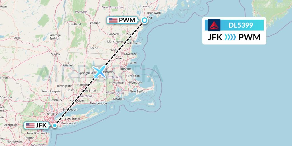 DL5399 Delta Air Lines Flight Map: New York to Portland