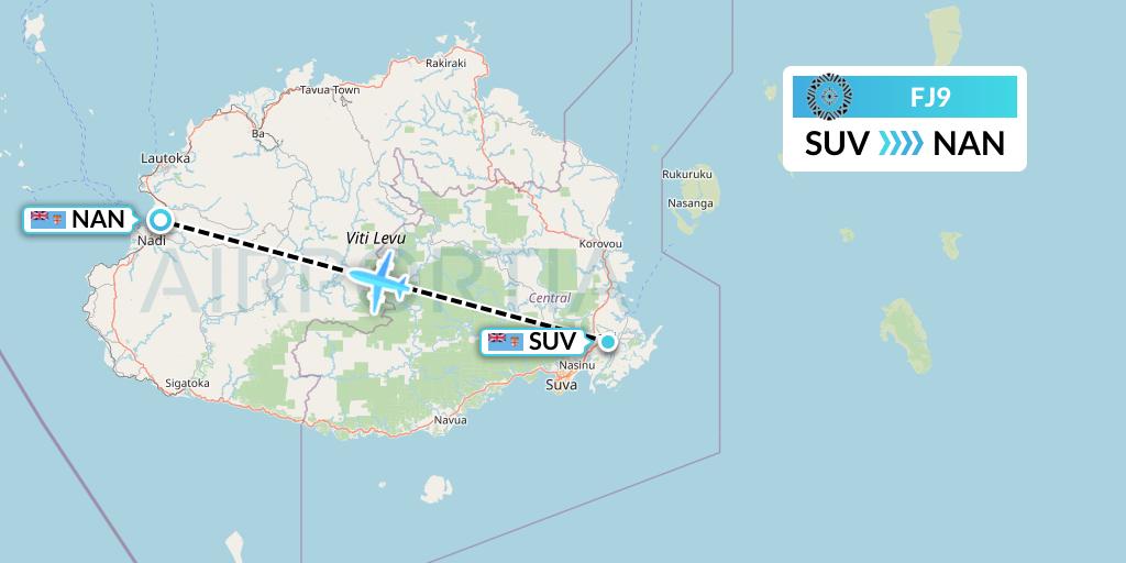 FJ9 Fiji Airways Flight Map: Suva to Nadi