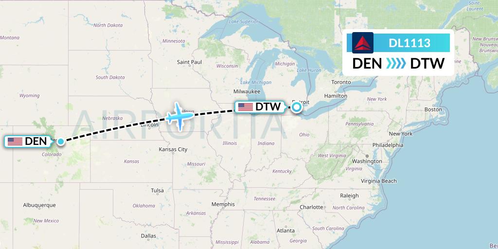 DL1113 Delta Air Lines Flight Map: Denver to Detroit