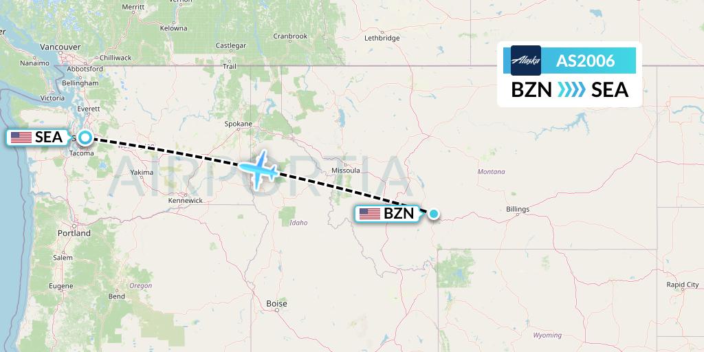 AS2006 Alaska Airlines Flight Map: Bozeman to Seattle