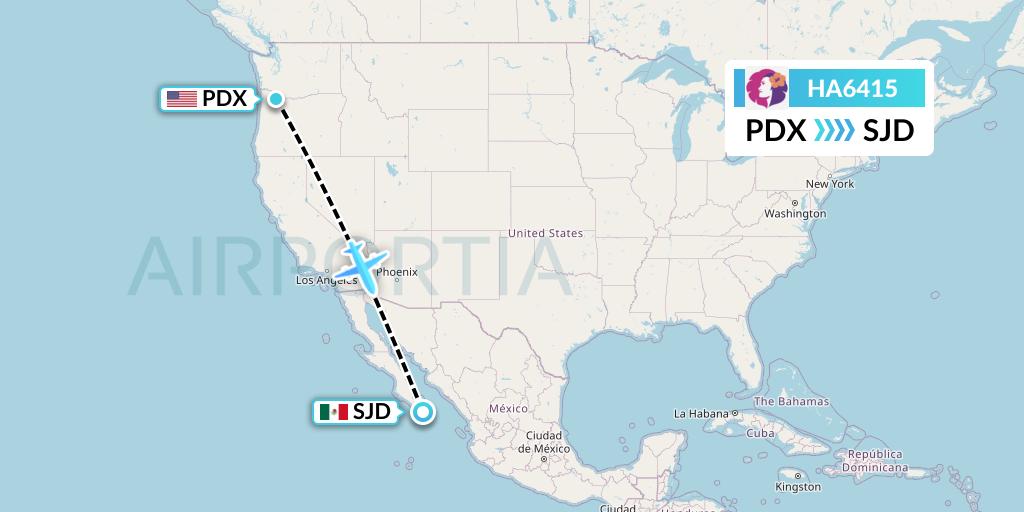 HA6415 Hawaiian Airlines Flight Map: Portland to San Jose del Cabo
