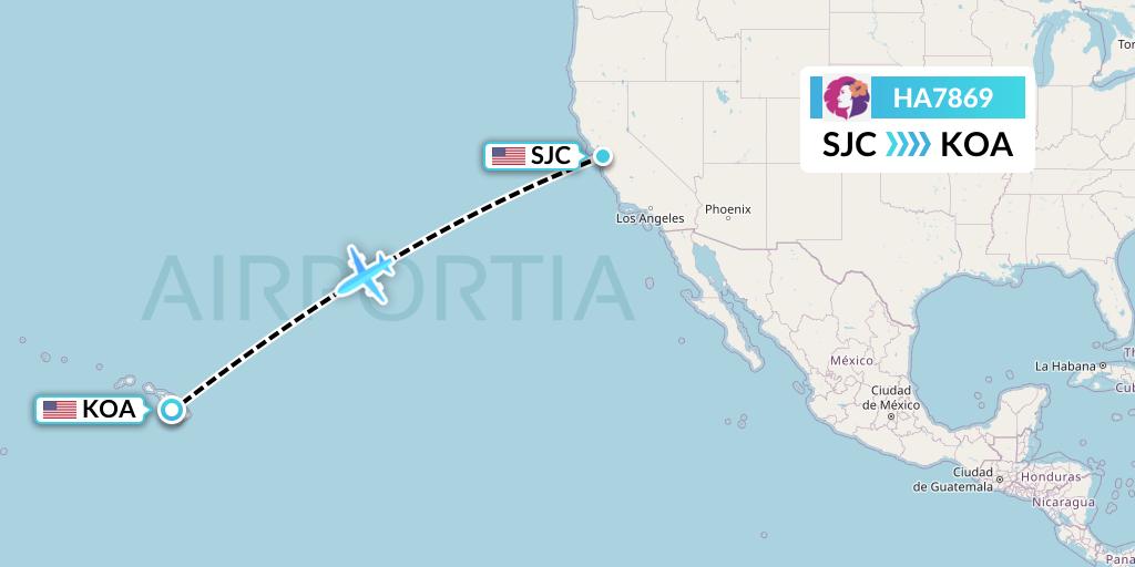HA7869 Hawaiian Airlines Flight Map: San Jose to Kailua-Kona