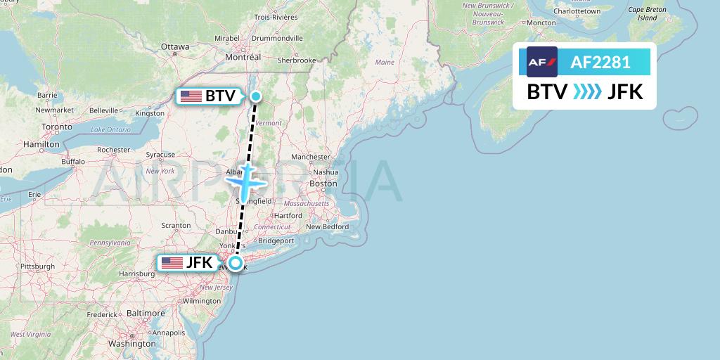 AF2281 Air France Flight Map: Burlington to New York