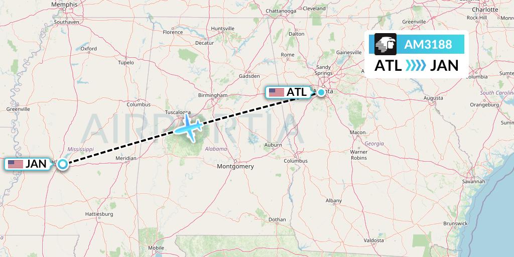 AM3188 Aeromexico Flight Map: Atlanta to Jackson