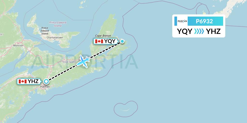 P6932 Pascan Aviation Flight Map: Sydney to Halifax