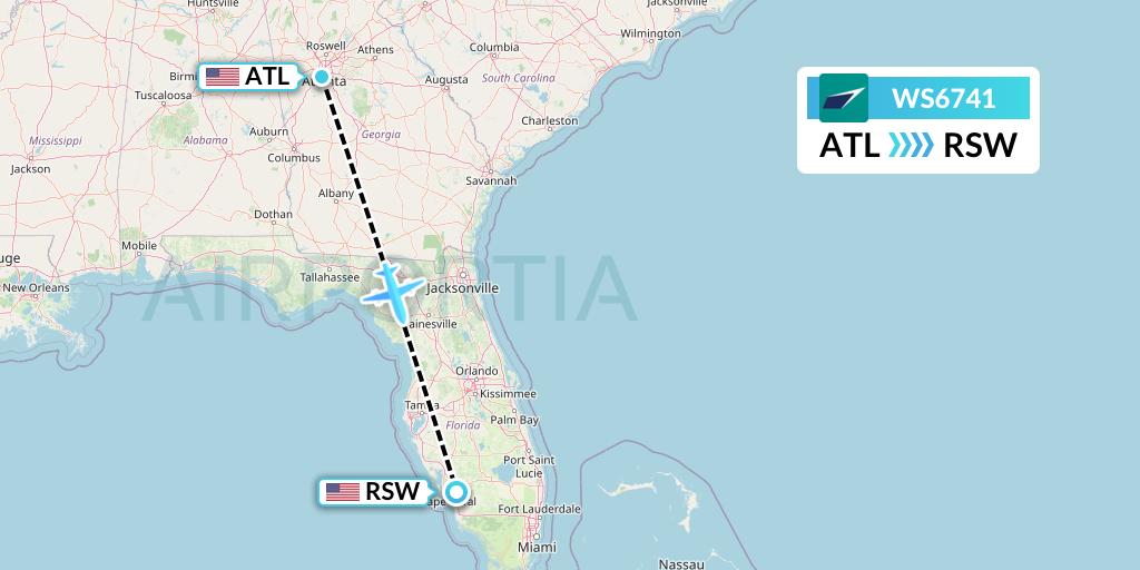 WS6741 WestJet Flight Map: Atlanta to Fort Myers