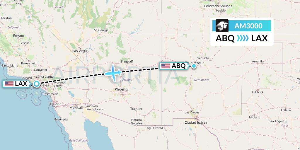 AM3000 Aeromexico Flight Map: Albuquerque to Los Angeles