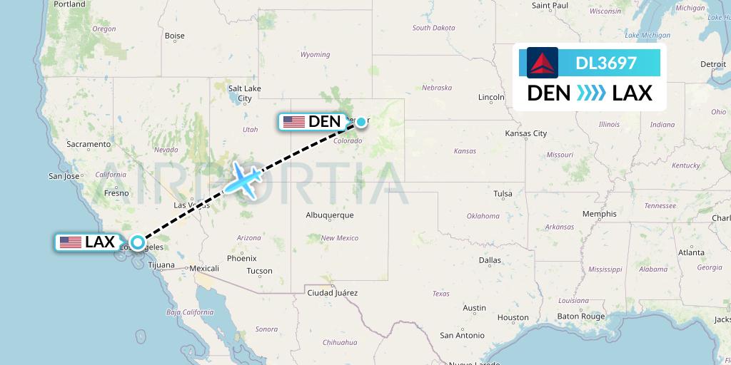 DL3697 Delta Air Lines Flight Map: Denver to Los Angeles