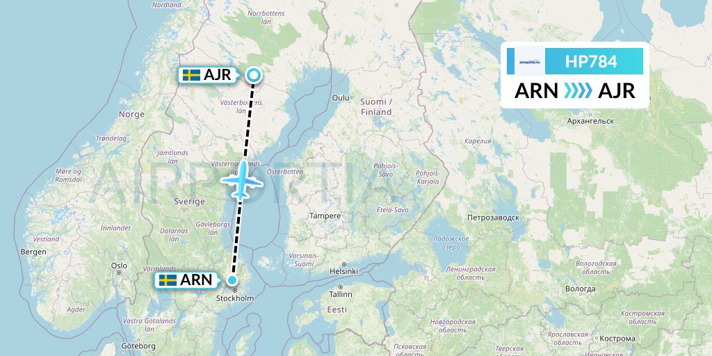 HP784 Amapola Flyg Flight Map: Stockholm to Arvidsjaur