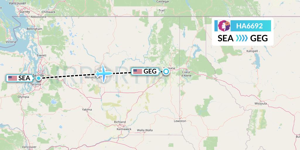 HA6692 Hawaiian Airlines Flight Map: Seattle to Spokane