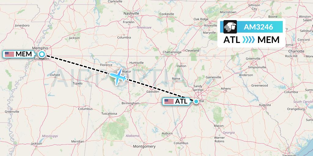 AM3246 Aeromexico Flight Map: Atlanta to Memphis