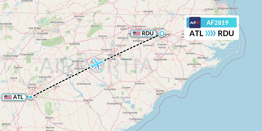 AF2819 Air France Flight Map: Atlanta to Raleigh-Durham
