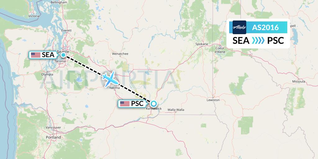 AS2016 Alaska Airlines Flight Map: Seattle to Pasco