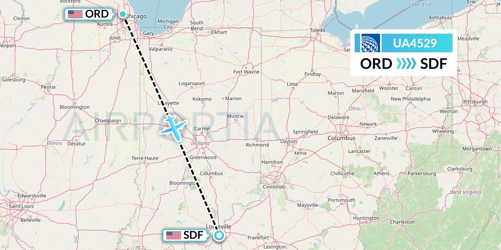 UA4529 United Airlines Flight Map: Chicago to Louisville
